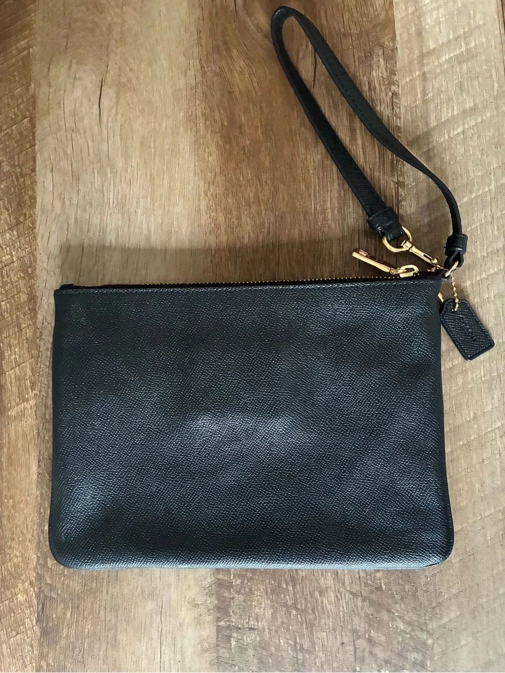 Coach Black Leather Wristlet with Gold Hardware